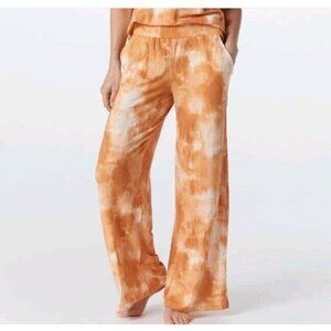 Cuddl Duds Wide Rib Wide Leg Pants Ochre Tie Dye, Large